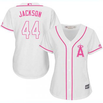 Angels #44 Reggie Jackson White Pink Fashion Women's Stitched Baseball Jersey