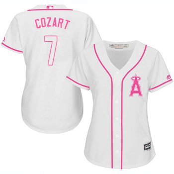 Angels #7 Zack Cozart White Pink Fashion Women's Stitched Baseball Jersey