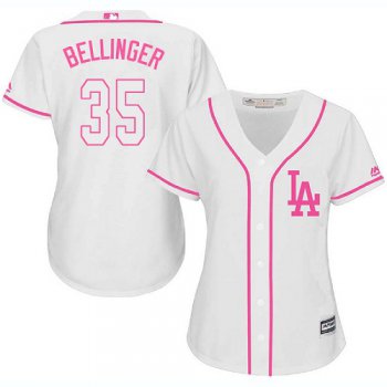 Dodgers #35 Cody Bellinger White Pink Fashion Women's Stitched Baseball Jersey