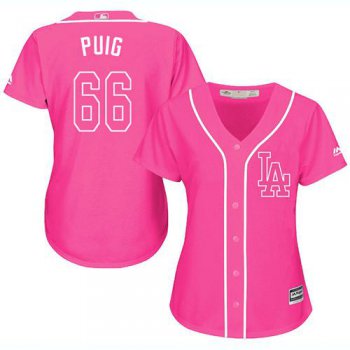 Dodgers #66 Yasiel Puig Pink Fashion Women's Stitched Baseball Jersey