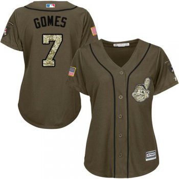 Indians #7 Yan Gomes Green Salute to Service Women's Stitched Baseball Jersey