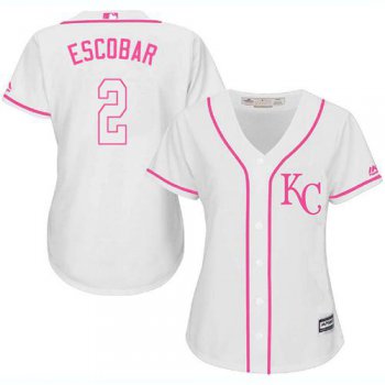 Royals #2 Alcides Escobar White Pink Fashion Women's Stitched Baseball Jersey
