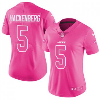 Nike Jets #5 Christian Hackenberg Pink Women's Stitched NFL Limited Rush Fashion Jersey