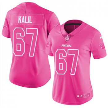 Nike Panthers #67 Ryan Kalil Pink Women's Stitched NFL Limited Rush Fashion Jersey