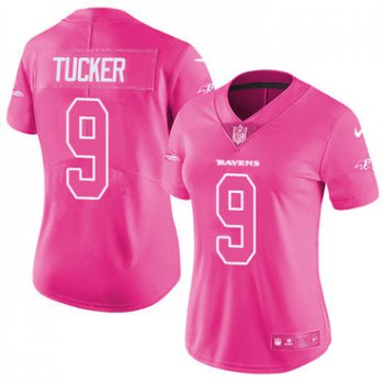 Nike Ravens #9 Justin Tucker Pink Women's Stitched NFL Limited Rush Fashion Jersey