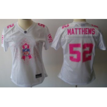 Green Bay Packers #52 Clay Matthews 2011 Breast Cancer Awareness White Womens Fashion Jersey