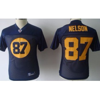 Green Bay Packers #87 Jordy Nelson Navy Blue Womens Team Jersey