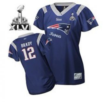 New England Patriots #12 Tom Brady 2011 Blue Womens Field Flirt Fashion 2012 Super Bowl XLVI Jersey