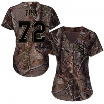 White Sox #72 Carlton Fisk Camo Realtree Collection Cool Base Women's Stitched Baseball Jersey