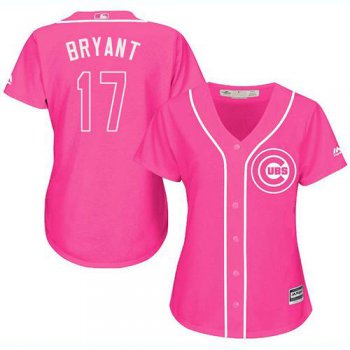 Cubs #17 Kris Bryant Pink Fashion Women's Stitched Baseball Jersey