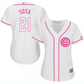 Cubs #21 Sammy Sosa White Pink Fashion Women's Stitched Baseball Jersey