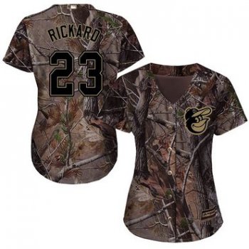 Orioles #23 Joey Rickard Camo Realtree Collection Cool Base Women's Stitched Baseball Jersey