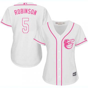 Orioles #5 Brooks Robinson White Pink Fashion Women's Stitched Baseball Jersey