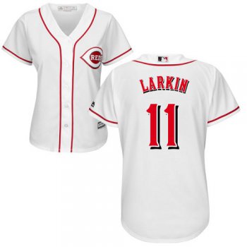 Reds #11 Barry Larkin White Home Women's Stitched Baseball Jersey