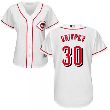 Reds #30 Ken Griffey White Home Women's Stitched Baseball Jersey