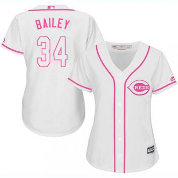 Reds #34 Homer Bailey White Pink Fashion Women's Stitched Baseball Jersey