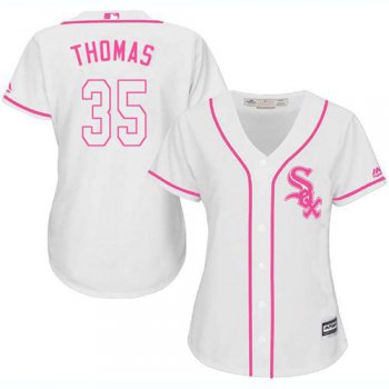 White Sox #35 Frank Thomas White Pink Fashion Women's Stitched Baseball Jersey