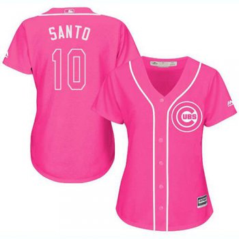 Cubs #10 Ron Santo Pink Fashion Women's Stitched Baseball Jersey