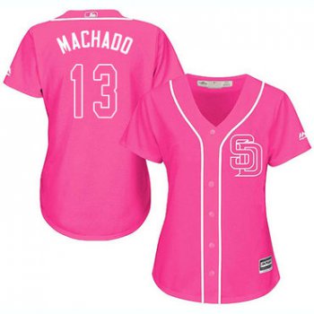 Padres #13 Manny Machado Pink Fashion Women's Stitched Baseball Jersey