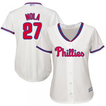 Phillies #27 Aaron Nola Cream Alternate Women's Stitched Baseball Jersey
