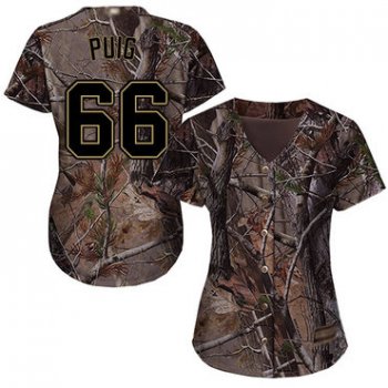 Reds #66 Yasiel Puig Camo Realtree Collection Cool Base Women's Stitched Baseball Jersey