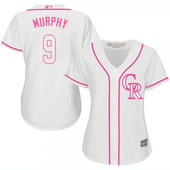 Rockies #9 Daniel Murphy White Pink Fashion Women's Stitched Baseball Jersey
