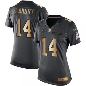 Women's Nike Dolphins #14 Jarvis Landry Black Stitched NFL Limited Gold Salute to Service Jersey