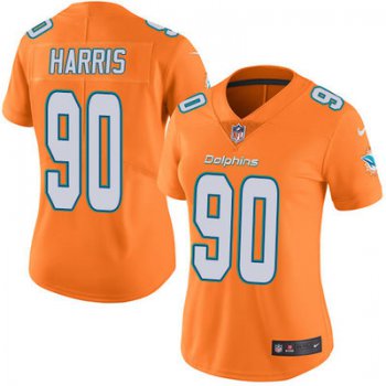 Women's Nike Dolphins #90 Charles Harris Orange Stitched NFL Limited Rush Jersey
