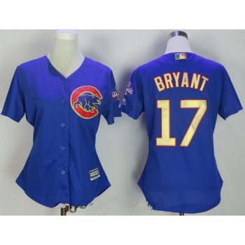 Women's Chicago Cubs #17 Kris Bryant Royal Blue World Series Champions Gold Stitched MLB Majestic 2017 Flex Base Jersey
