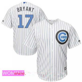 Women's Chicago Cubs #17 Kris Bryant White with Baby Blue Father's Day Stitched MLB Majestic Cool Base Jersey