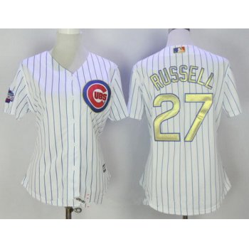 Women's Chicago Cubs #27 Addison Russell White World Series Champions Gold Stitched MLB Majestic 2017 Cool Base Jersey