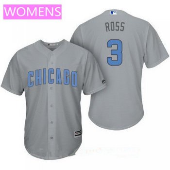 Women's Chicago Cubs #3 David Ross Gray with Baby Blue Father's Day Stitched MLB Majestic Cool Base Jersey