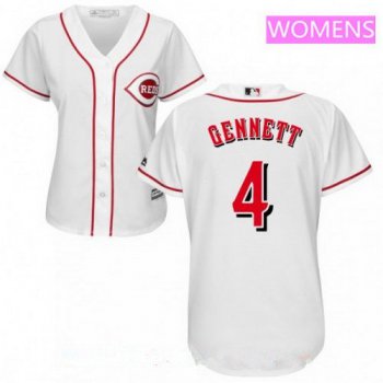 Women's Cincinnati Reds #4 Scooter Gennett White Home Stitched MLB Majestic Cool Base Jersey