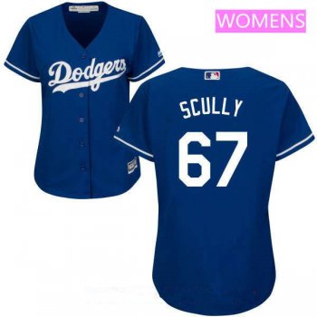 Women's Los Angeles Dodgers Sportscaster #67 Vin Scully Retired Royal Blue Stitched MLB Majestic Cool Base Jersey