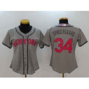 Women's New York Mets #34 Noah Syndergaard Gray With Pink Mother's Day Stitched MLB Majestic Cool Base Jersey