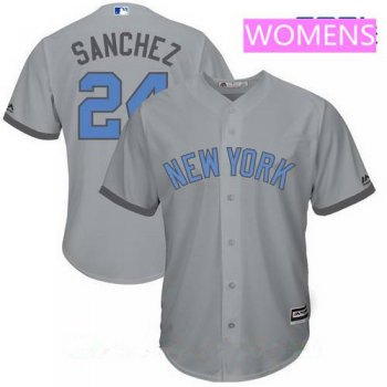 Women's New York Yankees #24 Gary Sanchez Gray With Baby Blue Father's Day Stitched MLB Majestic Cool Base Jersey
