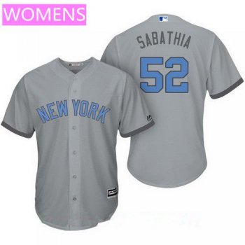 Women's New York Yankees #52 C.C. Sabathia Gray With Baby Blue Father's Day Stitched MLB Majestic Cool Base Jersey
