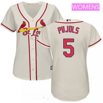 Women's St. Louis Cardinals #5 Albert Pujols Cream Alternate Stitched MLB Majestic Cool Base Jersey