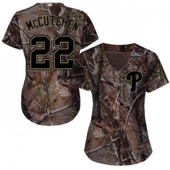 Philadelphia Phillies #22 Andrew McCutchen Camo Realtree Collection Cool Base Women's Stitched Baseball Jersey