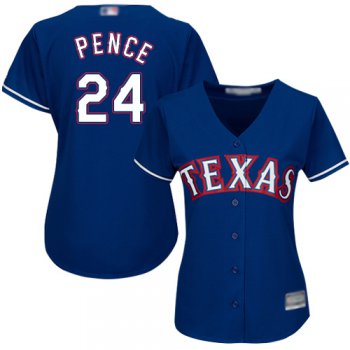 Texas Rangers #24 Hunter Pence Blue Alternate Women's Stitched Baseball Jersey
