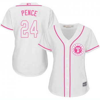 Texas Rangers #24 Hunter Pence White Pink Fashion Women's Stitched Baseball Jersey