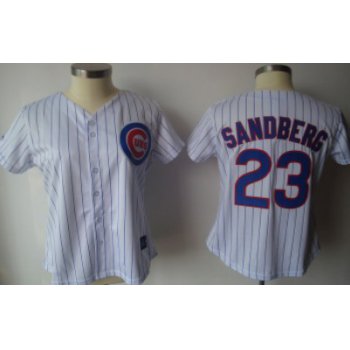 Chicago Cubs #23 Sandberg White With Blue Pinstripe Womens Jersey