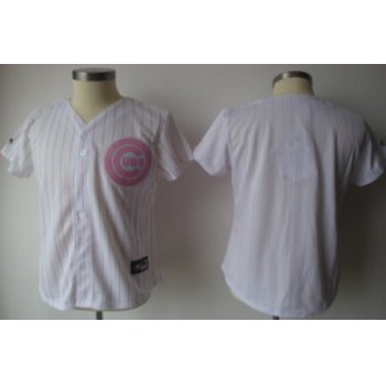Chicago Cubs Blank White With Pink Pinstripe Womens Jersey