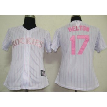 Colorado Rockies #17 Helton White With Pink Pinstripe Womens Jersey