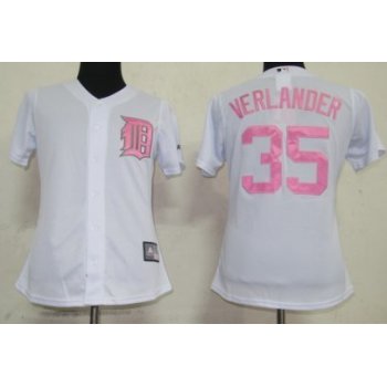 Detroit Tigers #35 Verlander White With Pink Womens Jersey