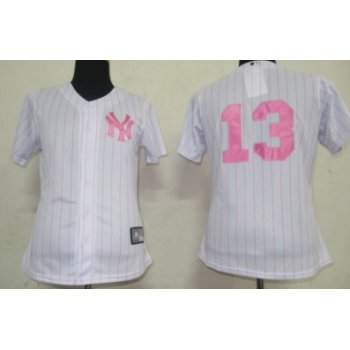New York Yankees #13 Rodriguez White With Pink Pinstripe Womens Jersey