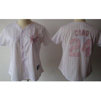 New York Yankees #24 Robinson Cano White With Pink Pinstripe Womens Jersey