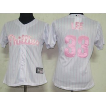 Philadelphia Phillies #33 Lee White With Pink Pinstripe Womens Jersey