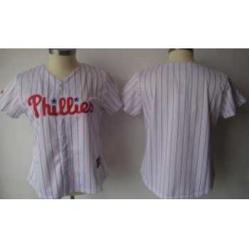 Philadelphia Phillies Blank White With Red Pinstripe Womens Jersey