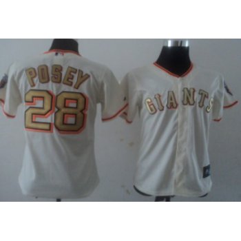 San Francisco Giants #28 Posey Cream With Gold Womens Jersey